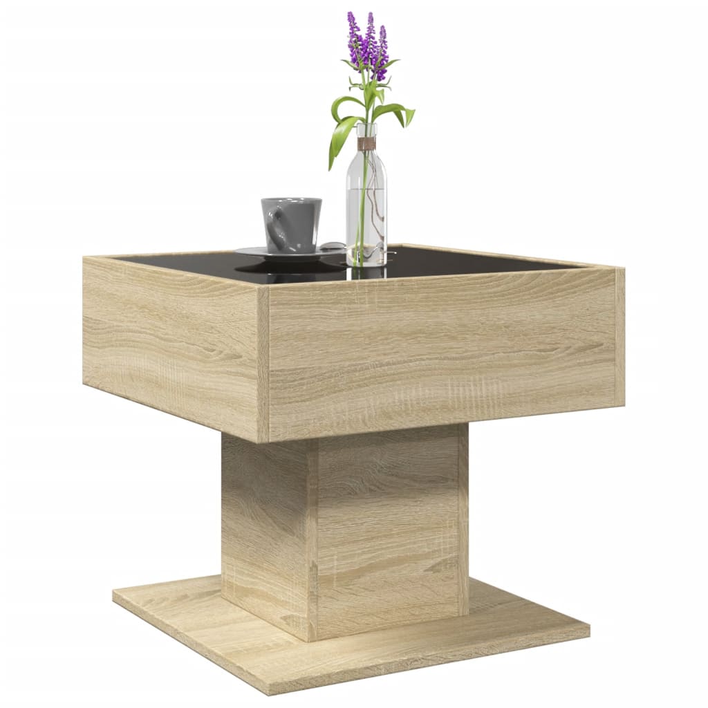 vidaXL Măsuță de cafea cu LED stejar sonoma 50x50x45 cm lemn prelucrat vidaXL Măsuță de cafea cu LED stejar sonoma 50x50x45 cm lemn prelucrat