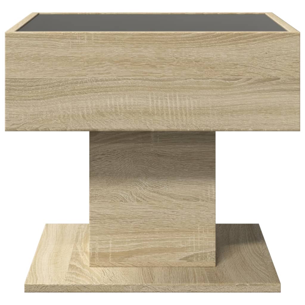 vidaXL Măsuță de cafea cu LED stejar sonoma 50x50x45 cm lemn prelucrat vidaXL Măsuță de cafea cu LED stejar sonoma 50x50x45 cm lemn prelucrat