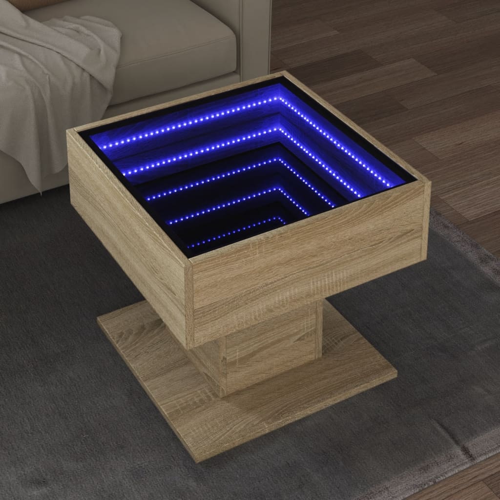vidaXL Măsuță de cafea cu LED stejar sonoma 50x50x45 cm lemn prelucrat vidaXL Măsuță de cafea cu LED stejar sonoma 50x50x45 cm lemn prelucrat