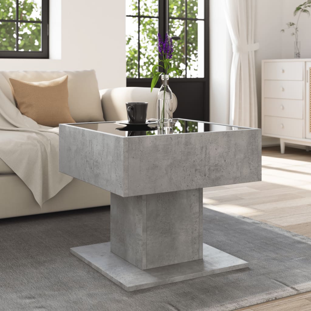 vidaXL Măsuță de cafea cu LED, gri beton, 50x50x45 cm, lemn prelucrat