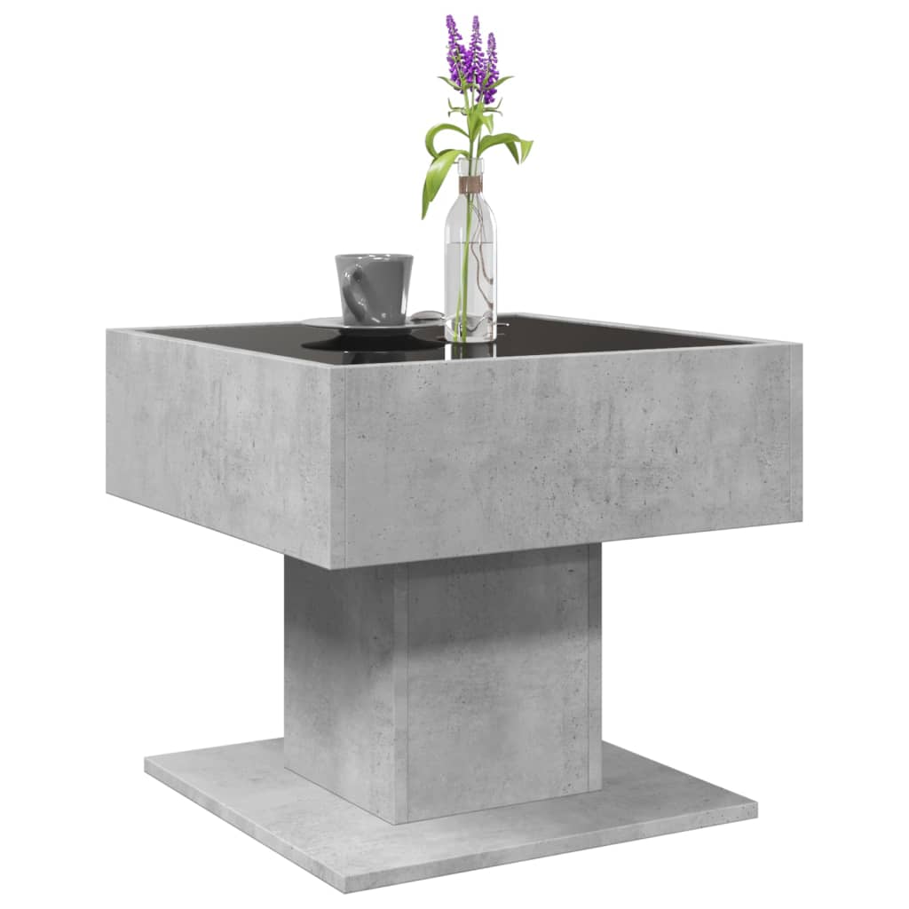 vidaXL Măsuță de cafea cu LED, gri beton, 50x50x45 cm, lemn prelucrat