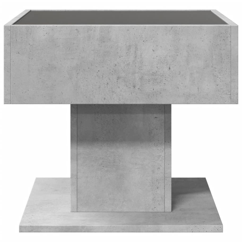 vidaXL Măsuță de cafea cu LED, gri beton, 50x50x45 cm, lemn prelucrat