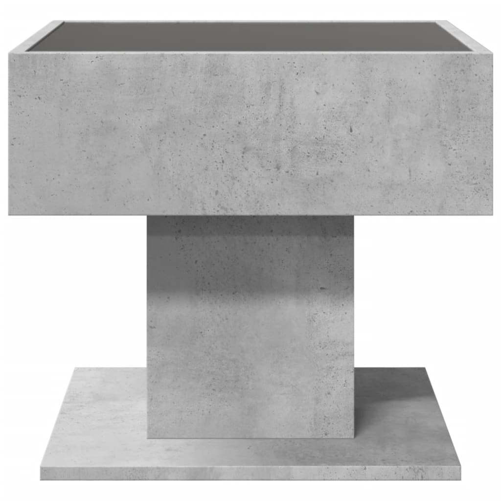 vidaXL Măsuță de cafea cu LED, gri beton, 50x50x45 cm, lemn prelucrat