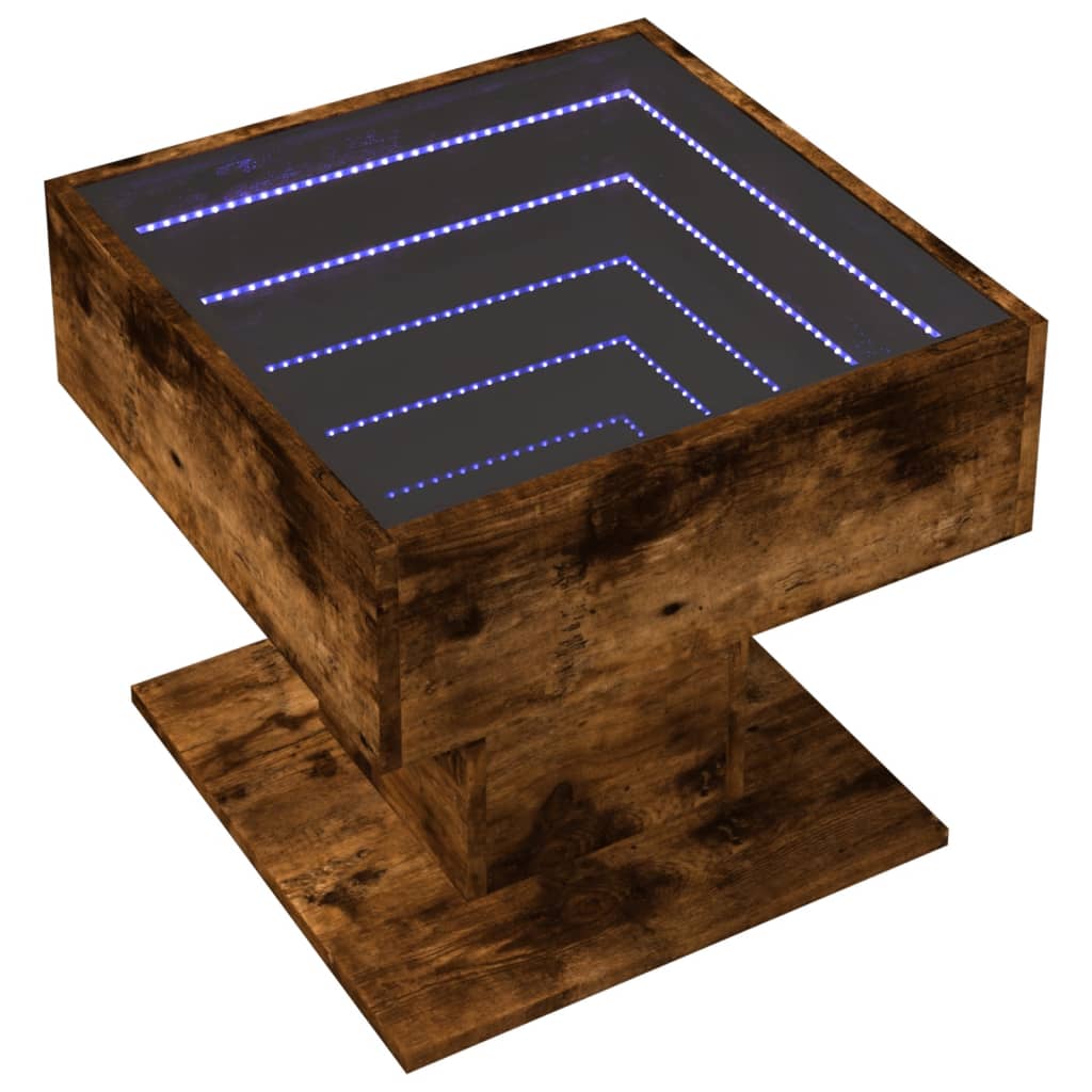 vidaXL Măsuță de cafea cu LED stejar fumuriu 50x50x45cm lemn prelucrat vidaXL Măsuță de cafea cu LED stejar fumuriu 50x50x45cm lemn prelucrat