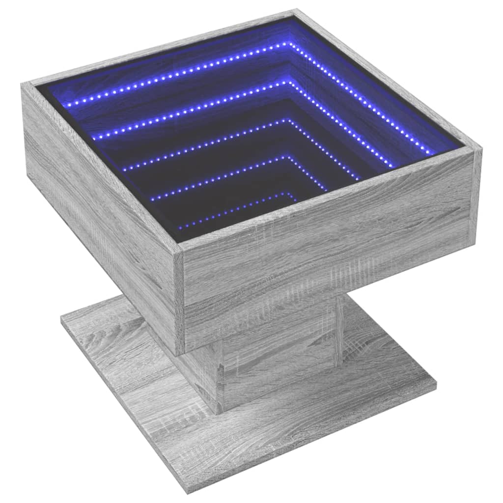 vidaXL Măsuță de cafea cu LED sonoma gri 50x50x45cm lemn prelucrat vidaXL Măsuță de cafea cu LED sonoma gri 50x50x45cm lemn prelucrat