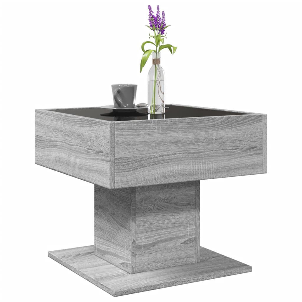 vidaXL Măsuță de cafea cu LED sonoma gri 50x50x45cm lemn prelucrat vidaXL Măsuță de cafea cu LED sonoma gri 50x50x45cm lemn prelucrat