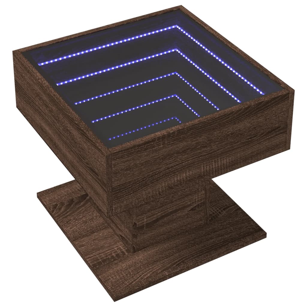 vidaXL Măsuță de cafea cu LED stejar maro 50x50x45 cm lemn prelucrat vidaXL Măsuță de cafea cu LED stejar maro 50x50x45 cm lemn prelucrat