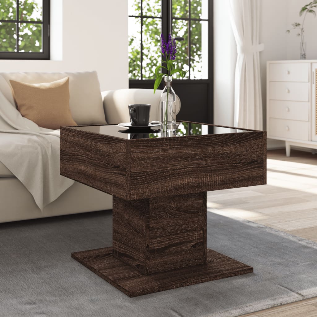 vidaXL Măsuță de cafea cu LED stejar maro 50x50x45 cm lemn prelucrat vidaXL Măsuță de cafea cu LED stejar maro 50x50x45 cm lemn prelucrat