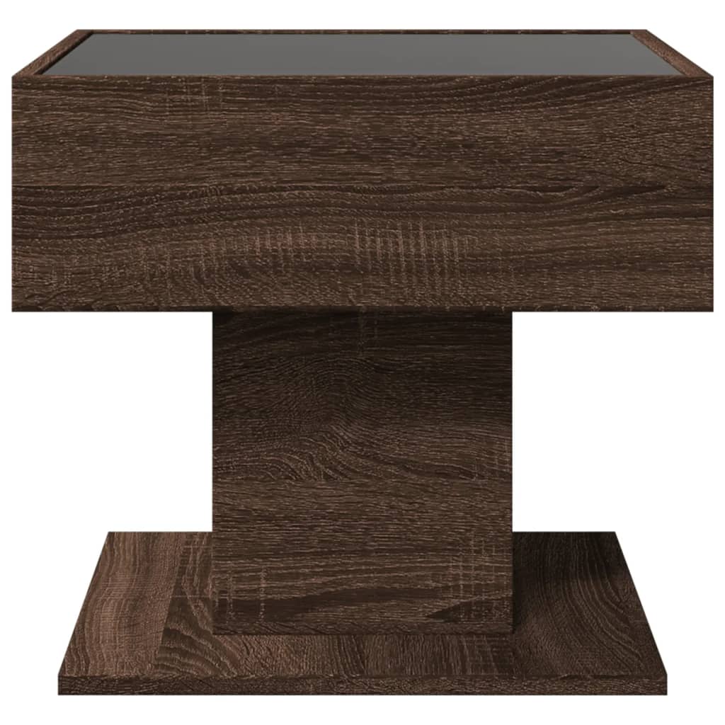 vidaXL Măsuță de cafea cu LED stejar maro 50x50x45 cm lemn prelucrat vidaXL Măsuță de cafea cu LED stejar maro 50x50x45 cm lemn prelucrat