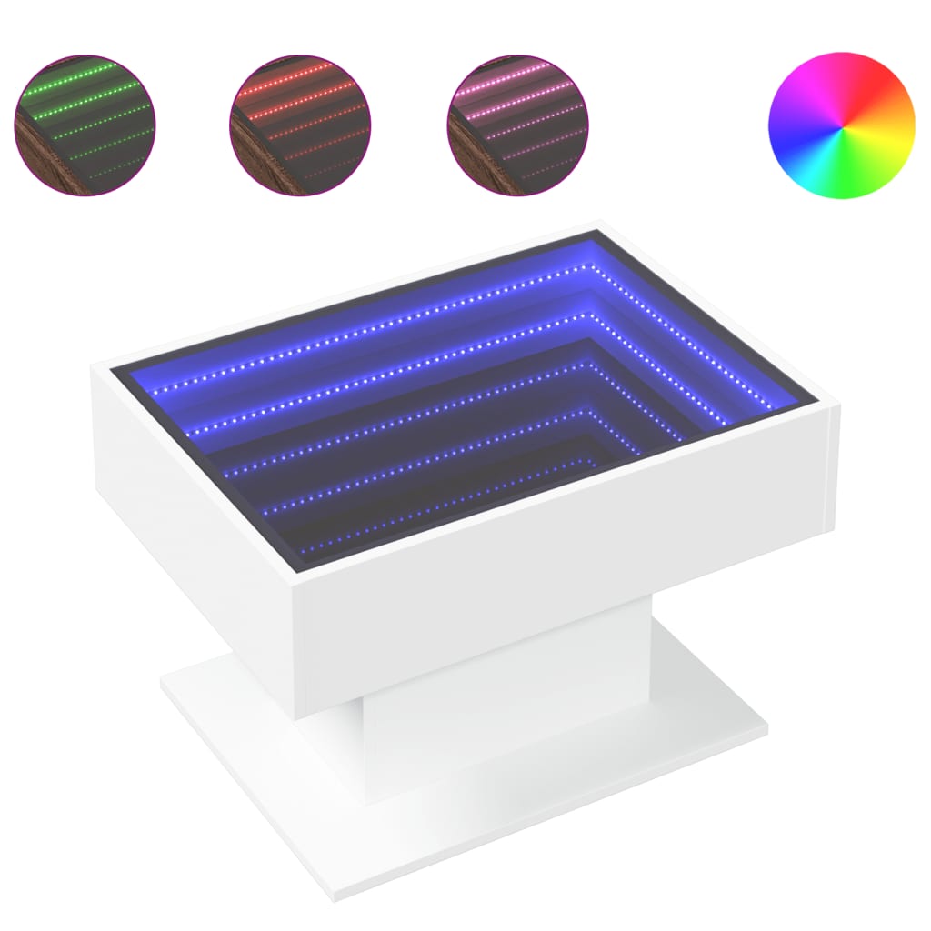 vidaXL Măsuță de cafea cu LED, alb, 70x50x45 cm, lemn prelucrat vidaXL Măsuță de cafea cu LED, alb, 70x50x45 cm, lemn prelucrat