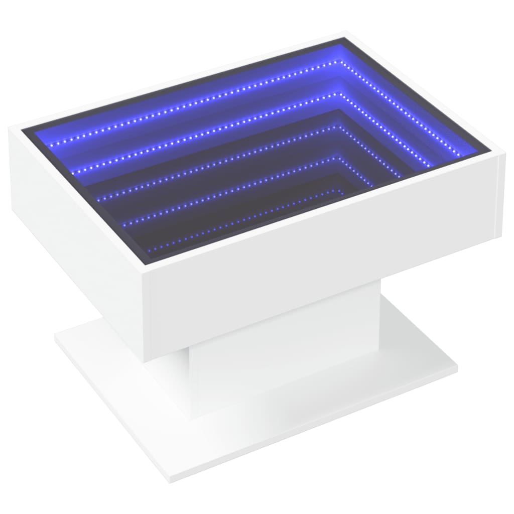 vidaXL Măsuță de cafea cu LED, alb, 70x50x45 cm, lemn prelucrat vidaXL Măsuță de cafea cu LED, alb, 70x50x45 cm, lemn prelucrat
