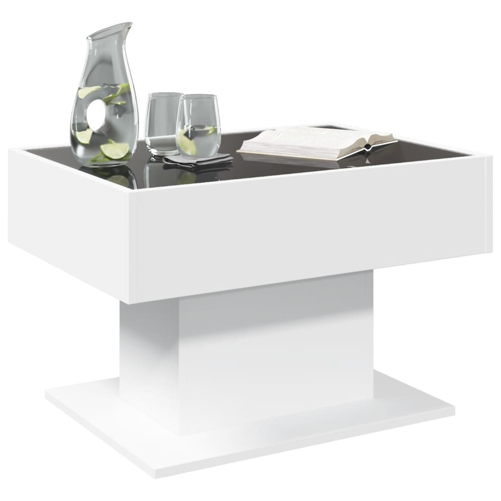 vidaXL Măsuță de cafea cu LED, alb, 70x50x45 cm, lemn prelucrat vidaXL Măsuță de cafea cu LED, alb, 70x50x45 cm, lemn prelucrat