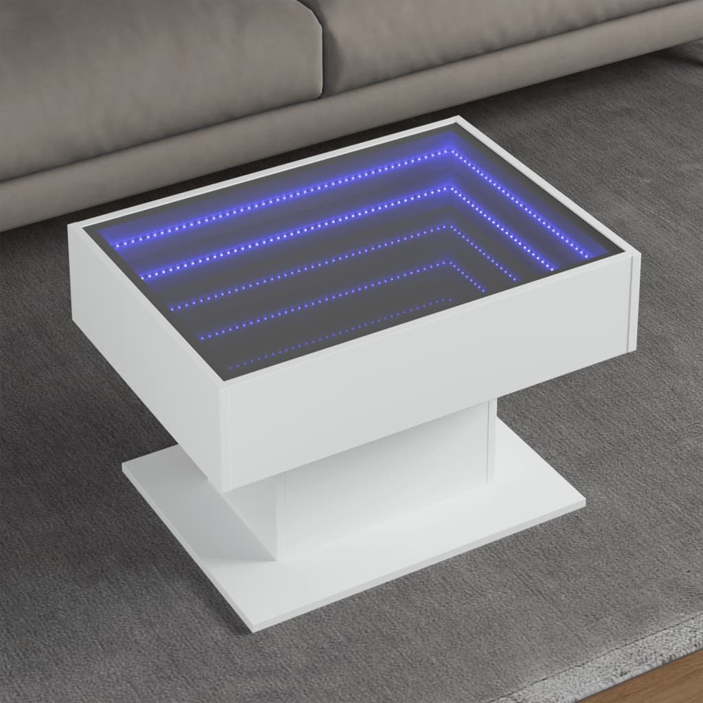 vidaXL Măsuță de cafea cu LED, alb, 70x50x45 cm, lemn prelucrat vidaXL Măsuță de cafea cu LED, alb, 70x50x45 cm, lemn prelucrat
