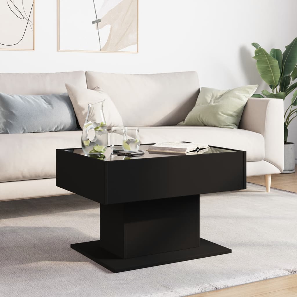vidaXL Măsuță de cafea cu LED, negru, 70x50x45 cm, lemn prelucrat vidaXL Măsuță de cafea cu LED, negru, 70x50x45 cm, lemn prelucrat