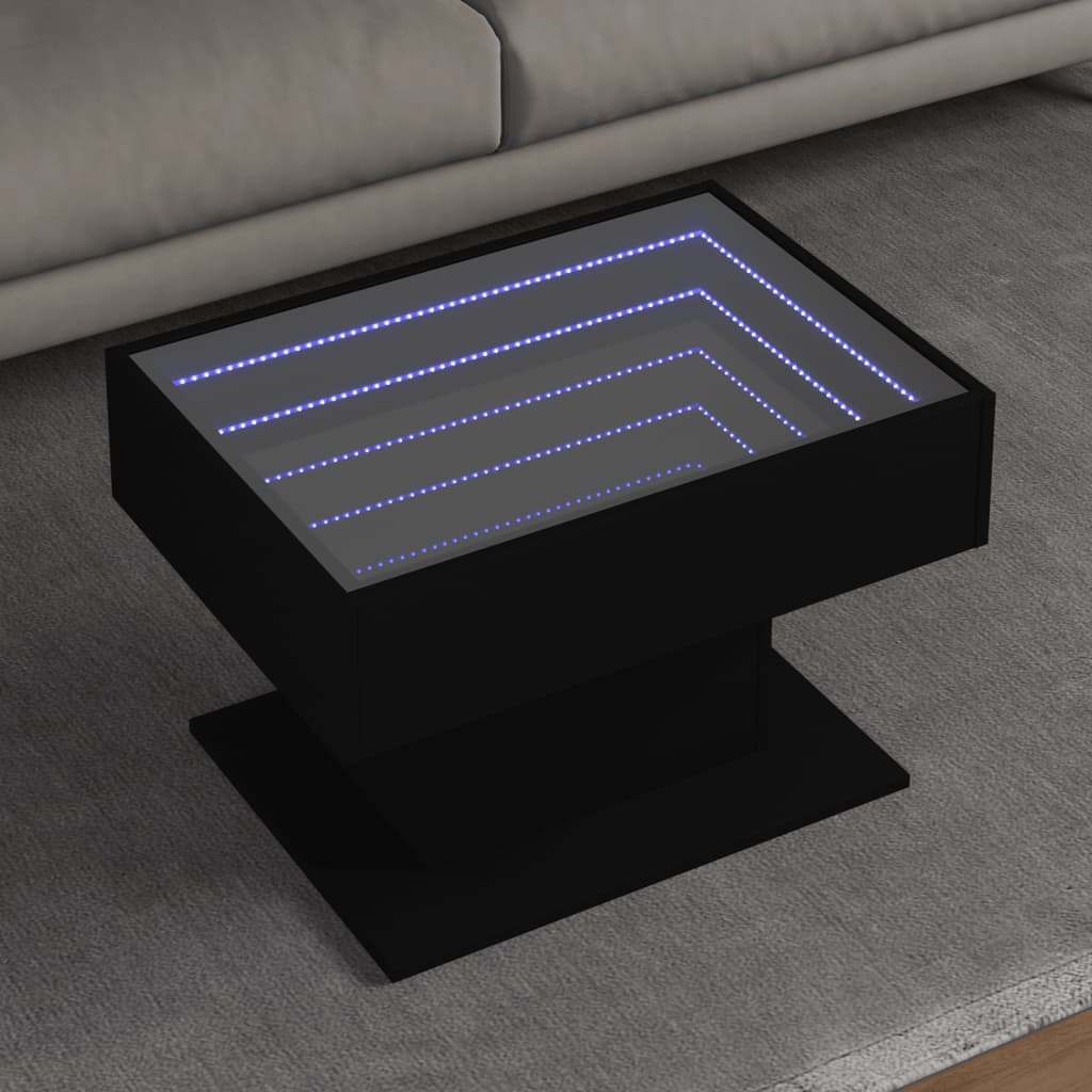 vidaXL Măsuță de cafea cu LED, negru, 70x50x45 cm, lemn prelucrat vidaXL Măsuță de cafea cu LED, negru, 70x50x45 cm, lemn prelucrat