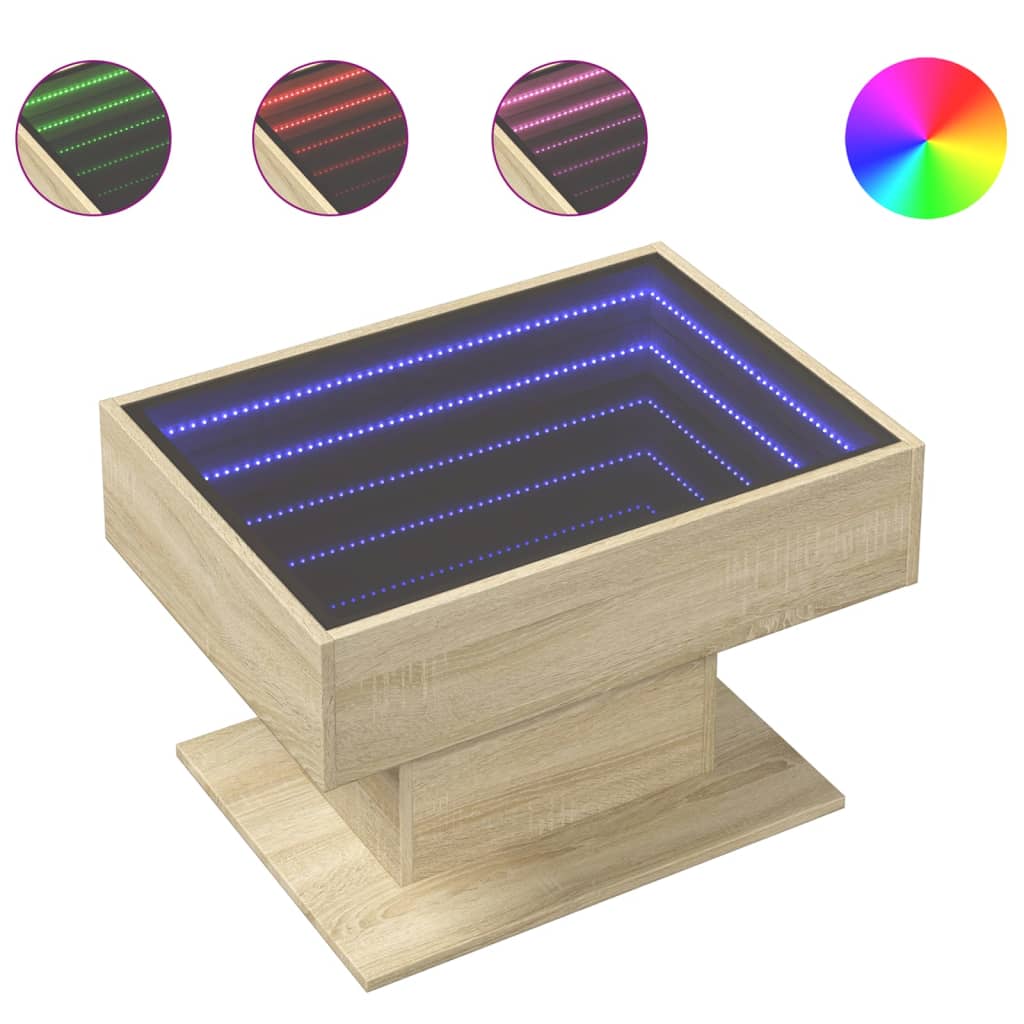 vidaXL Măsuță de cafea cu LED stejar sonoma 70x50x45 cm lemn prelucrat vidaXL Măsuță de cafea cu LED stejar sonoma 70x50x45 cm lemn prelucrat