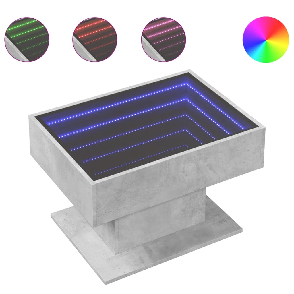 vidaXL Măsuță de cafea cu LED, gri beton, 70x50x45 cm, lemn prelucrat