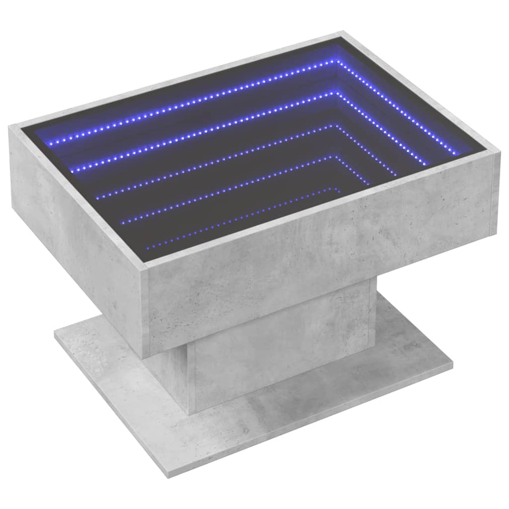 vidaXL Măsuță de cafea cu LED, gri beton, 70x50x45 cm, lemn prelucrat