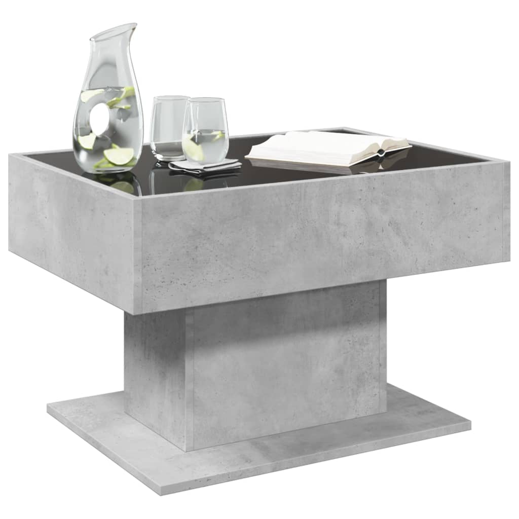 vidaXL Măsuță de cafea cu LED, gri beton, 70x50x45 cm, lemn prelucrat
