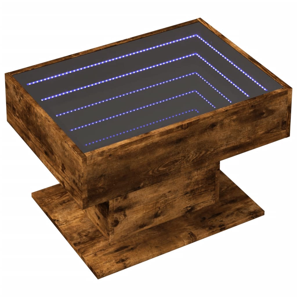 vidaXL Măsuță de cafea cu LED stejar fumuriu 70x50x45cm lemn prelucrat vidaXL Măsuță de cafea cu LED stejar fumuriu 70x50x45cm lemn prelucrat