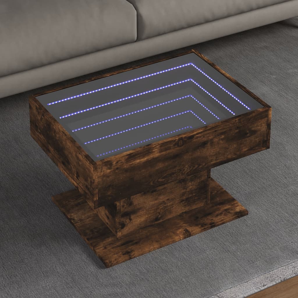 vidaXL Măsuță de cafea cu LED stejar fumuriu 70x50x45cm lemn prelucrat vidaXL Măsuță de cafea cu LED stejar fumuriu 70x50x45cm lemn prelucrat