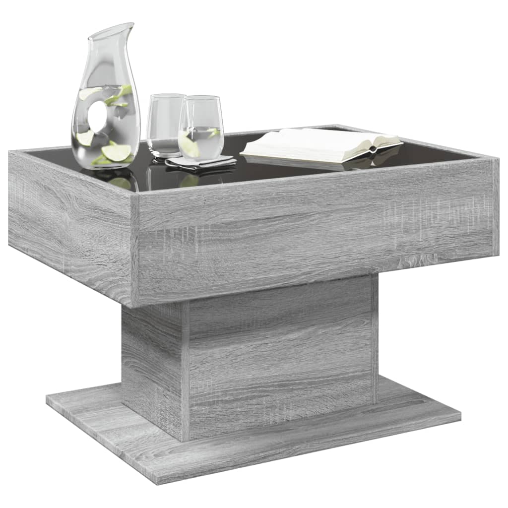 vidaXL Măsuță de cafea cu LED sonoma gri 70x50x45cm lemn prelucrat vidaXL Măsuță de cafea cu LED sonoma gri 70x50x45cm lemn prelucrat