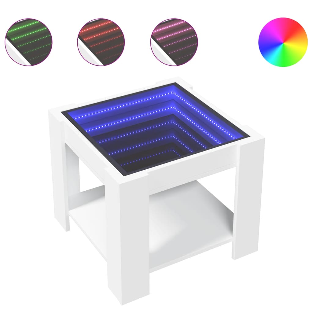 vidaXL Măsuță de cafea cu LED, alb, 53x53x45 cm, lemn prelucrat