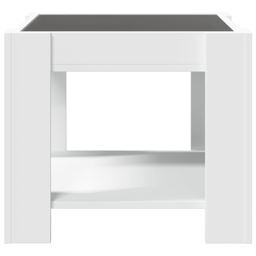 vidaXL Măsuță de cafea cu LED, alb, 53x53x45 cm, lemn prelucrat