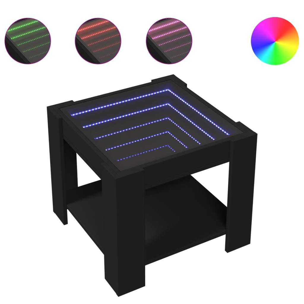 vidaXL Măsuță de cafea cu LED, negru, 53x53x45 cm, lemn prelucrat vidaXL Măsuță de cafea cu LED, negru, 53x53x45 cm, lemn prelucrat