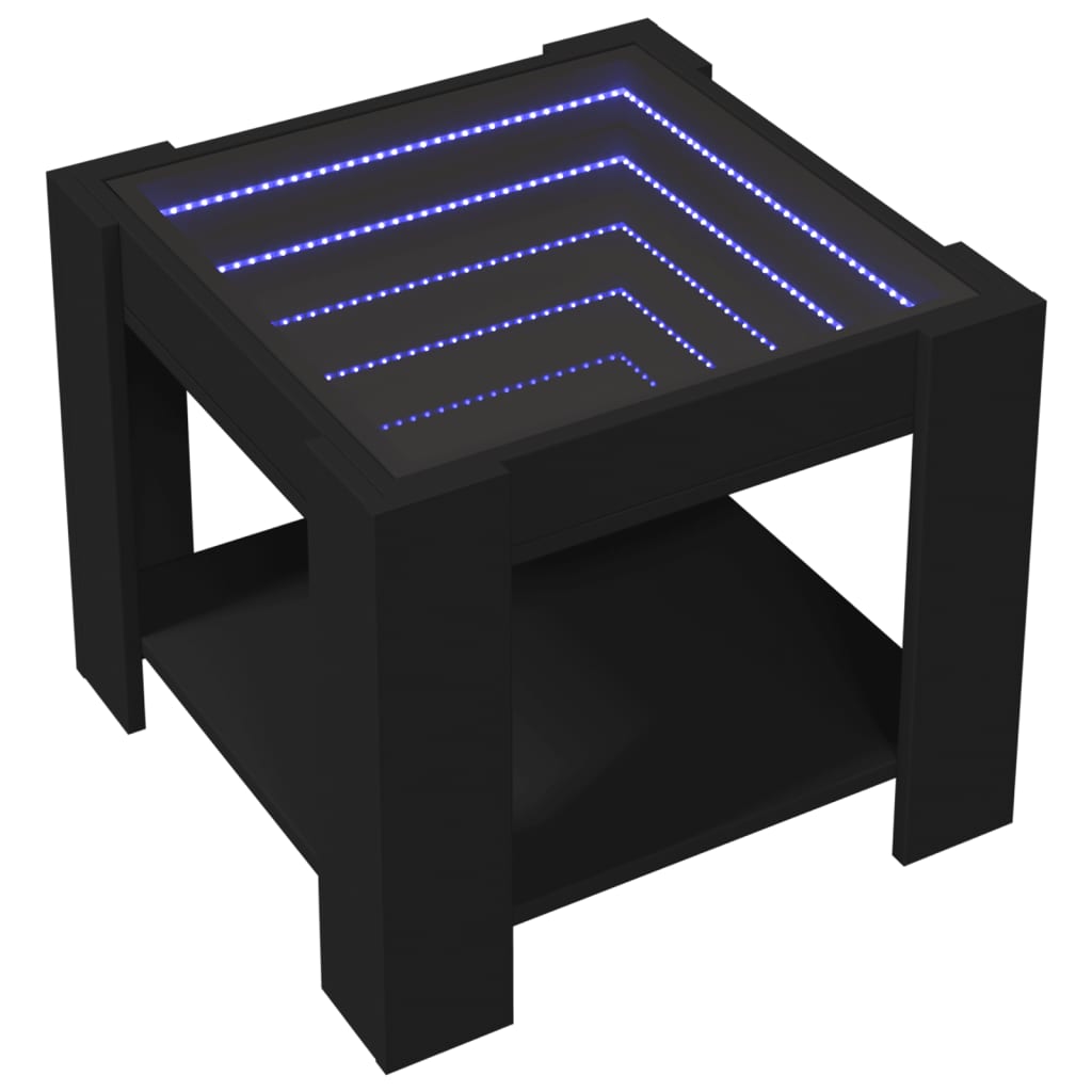 vidaXL Măsuță de cafea cu LED, negru, 53x53x45 cm, lemn prelucrat vidaXL Măsuță de cafea cu LED, negru, 53x53x45 cm, lemn prelucrat