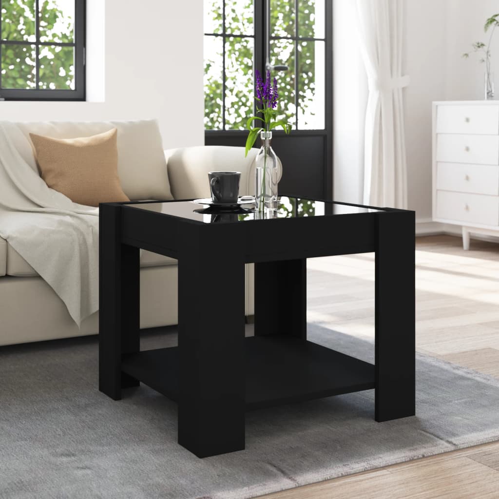 vidaXL Măsuță de cafea cu LED, negru, 53x53x45 cm, lemn prelucrat vidaXL Măsuță de cafea cu LED, negru, 53x53x45 cm, lemn prelucrat