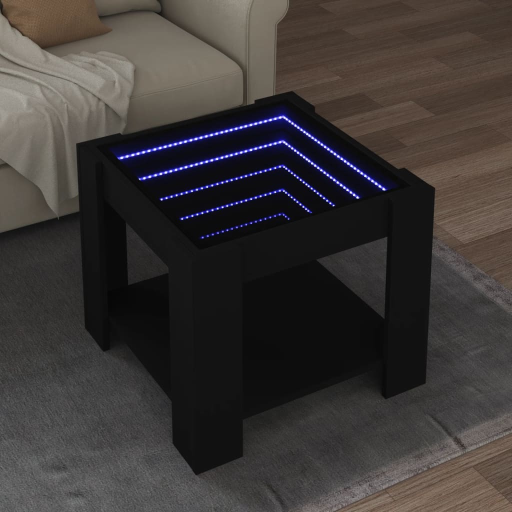 vidaXL Măsuță de cafea cu LED, negru, 53x53x45 cm, lemn prelucrat vidaXL Măsuță de cafea cu LED, negru, 53x53x45 cm, lemn prelucrat