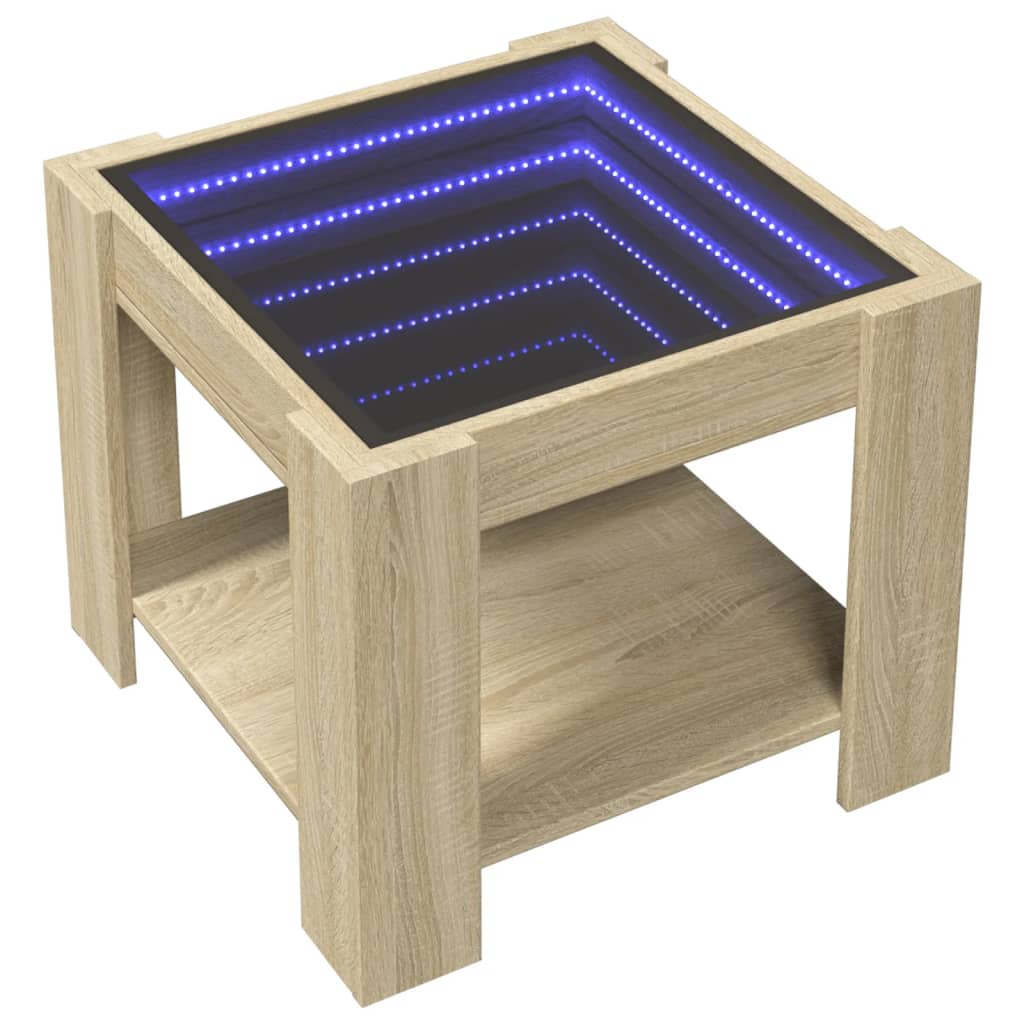 vidaXL Măsuță de cafea cu LED stejar sonoma 53x53x45 cm lemn prelucrat vidaXL Măsuță de cafea cu LED stejar sonoma 53x53x45 cm lemn prelucrat