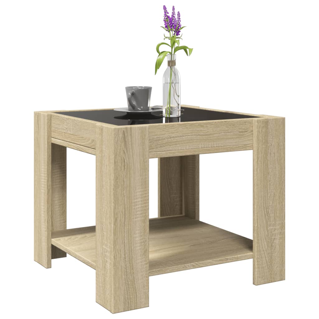 vidaXL Măsuță de cafea cu LED stejar sonoma 53x53x45 cm lemn prelucrat vidaXL Măsuță de cafea cu LED stejar sonoma 53x53x45 cm lemn prelucrat