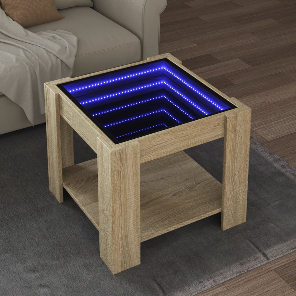 vidaXL Măsuță de cafea cu LED stejar sonoma 53x53x45 cm lemn prelucrat vidaXL Măsuță de cafea cu LED stejar sonoma 53x53x45 cm lemn prelucrat