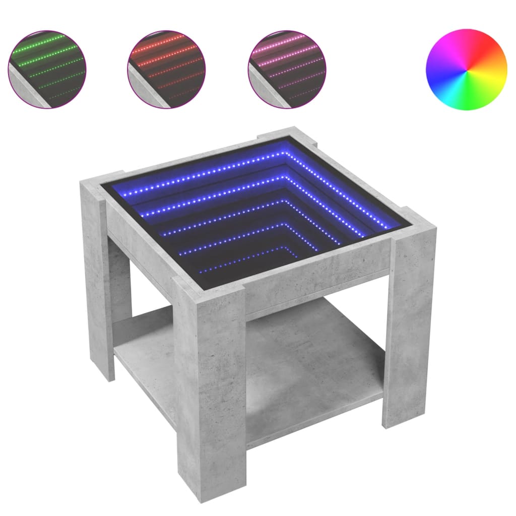 vidaXL Măsuță de cafea cu LED, gri beton, 53x53x45 cm, lemn prelucrat vidaXL Măsuță de cafea cu LED, gri beton, 53x53x45 cm, lemn prelucrat