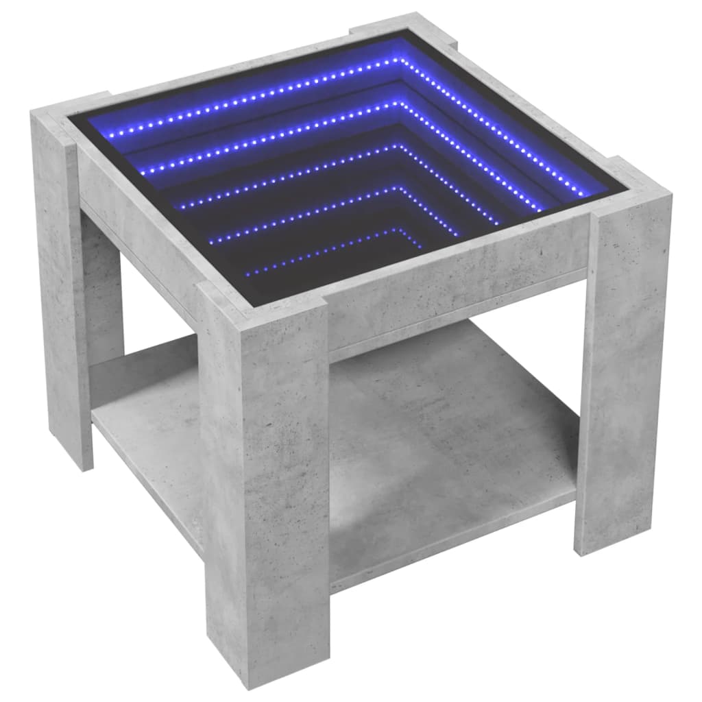 vidaXL Măsuță de cafea cu LED, gri beton, 53x53x45 cm, lemn prelucrat vidaXL Măsuță de cafea cu LED, gri beton, 53x53x45 cm, lemn prelucrat