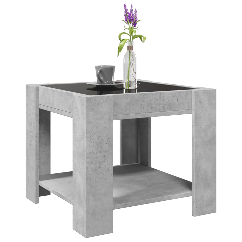 vidaXL Măsuță de cafea cu LED, gri beton, 53x53x45 cm, lemn prelucrat vidaXL Măsuță de cafea cu LED, gri beton, 53x53x45 cm, lemn prelucrat