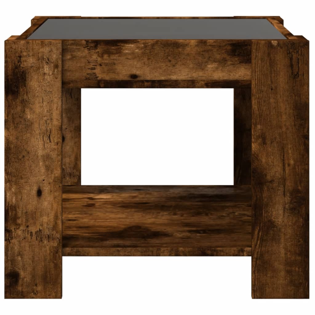 vidaXL Măsuță de cafea cu LED stejar fumuriu 53x53x45cm lemn prelucrat vidaXL Măsuță de cafea cu LED stejar fumuriu 53x53x45cm lemn prelucrat