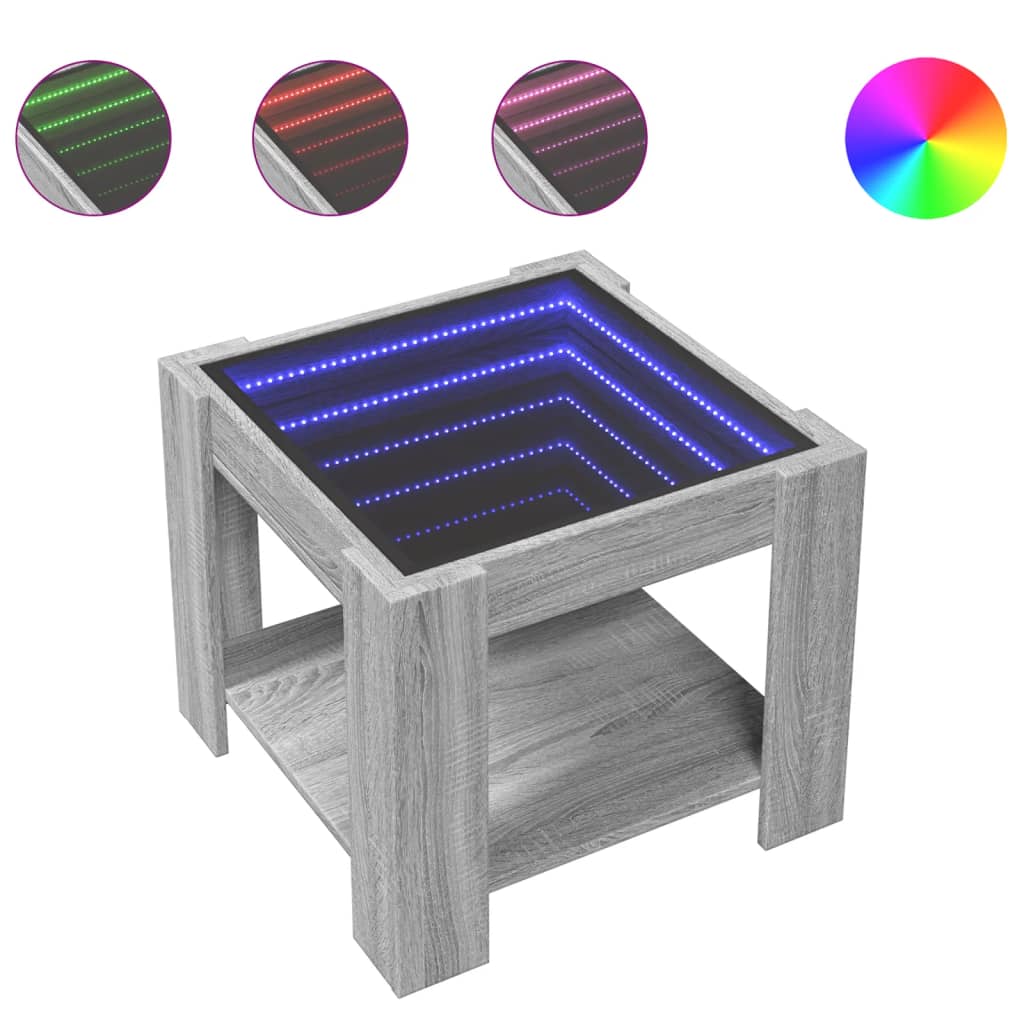 vidaXL Măsuță de cafea cu LED gri sonoma 53x53x45 cm lemn prelucrat vidaXL Măsuță de cafea cu LED gri sonoma 53x53x45 cm lemn prelucrat