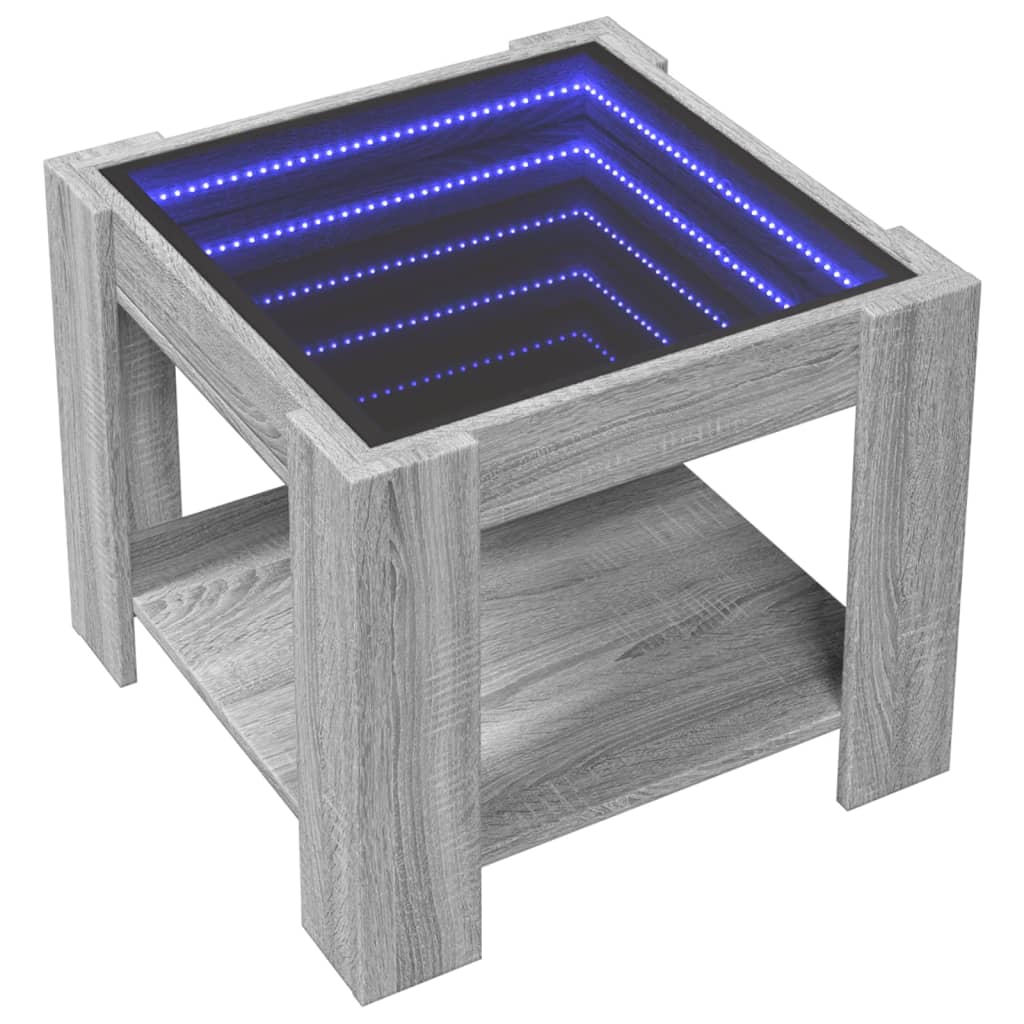 vidaXL Măsuță de cafea cu LED gri sonoma 53x53x45 cm lemn prelucrat vidaXL Măsuță de cafea cu LED gri sonoma 53x53x45 cm lemn prelucrat