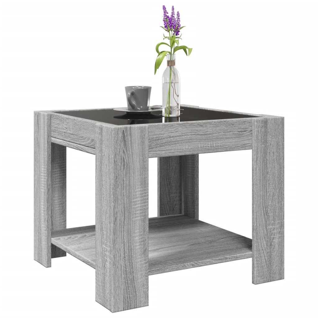 vidaXL Măsuță de cafea cu LED gri sonoma 53x53x45 cm lemn prelucrat vidaXL Măsuță de cafea cu LED gri sonoma 53x53x45 cm lemn prelucrat
