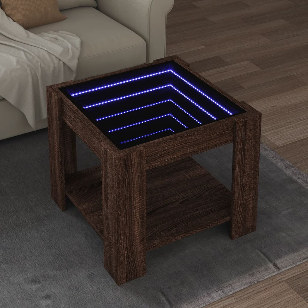vidaXL Măsuță de cafea cu LED stejar maro 53x53x45 cm lemn prelucrat vidaXL Măsuță de cafea cu LED stejar maro 53x53x45 cm lemn prelucrat
