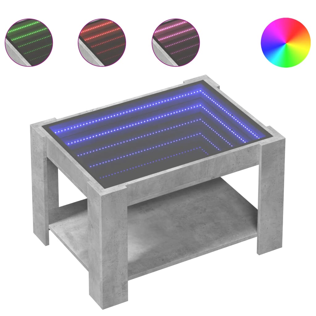 vidaXL Măsuță de cafea cu LED, gri beton, 73x53x45 cm, lemn prelucrat vidaXL Măsuță de cafea cu LED, gri beton, 73x53x45 cm, lemn prelucrat
