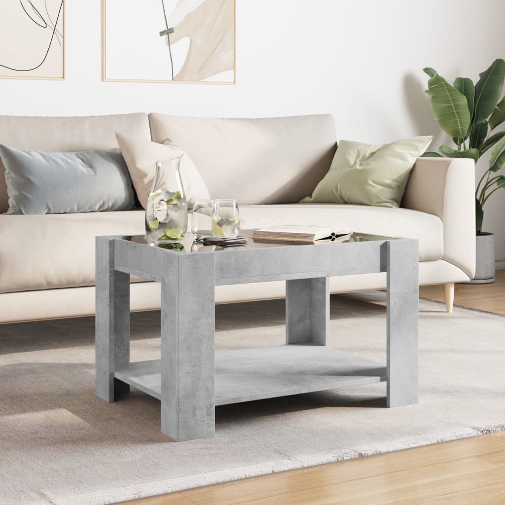 vidaXL Măsuță de cafea cu LED, gri beton, 73x53x45 cm, lemn prelucrat vidaXL Măsuță de cafea cu LED, gri beton, 73x53x45 cm, lemn prelucrat