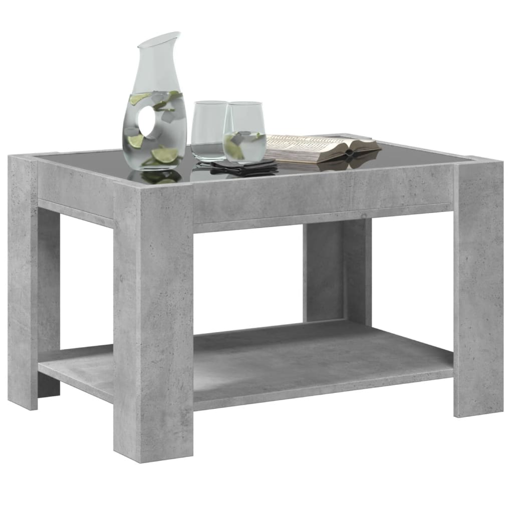 vidaXL Măsuță de cafea cu LED, gri beton, 73x53x45 cm, lemn prelucrat vidaXL Măsuță de cafea cu LED, gri beton, 73x53x45 cm, lemn prelucrat