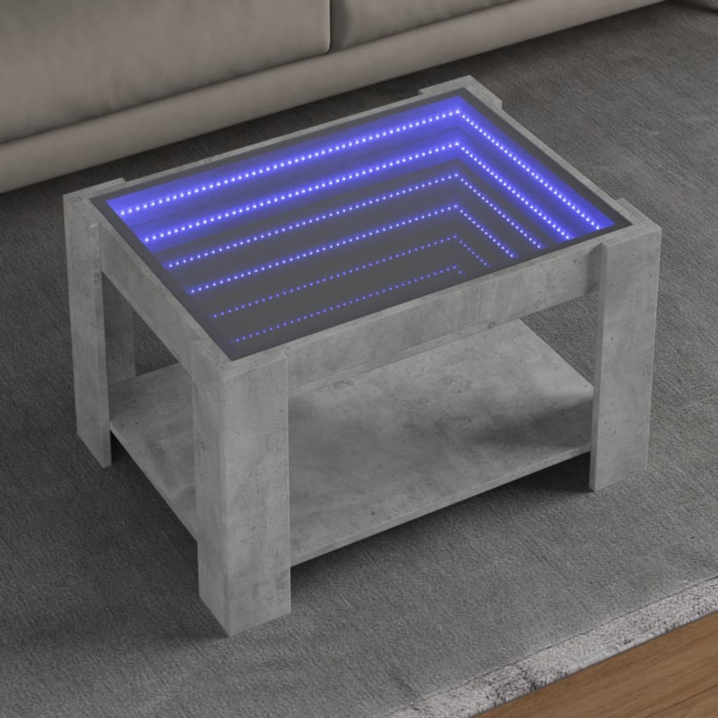 vidaXL Măsuță de cafea cu LED, gri beton, 73x53x45 cm, lemn prelucrat vidaXL Măsuță de cafea cu LED, gri beton, 73x53x45 cm, lemn prelucrat