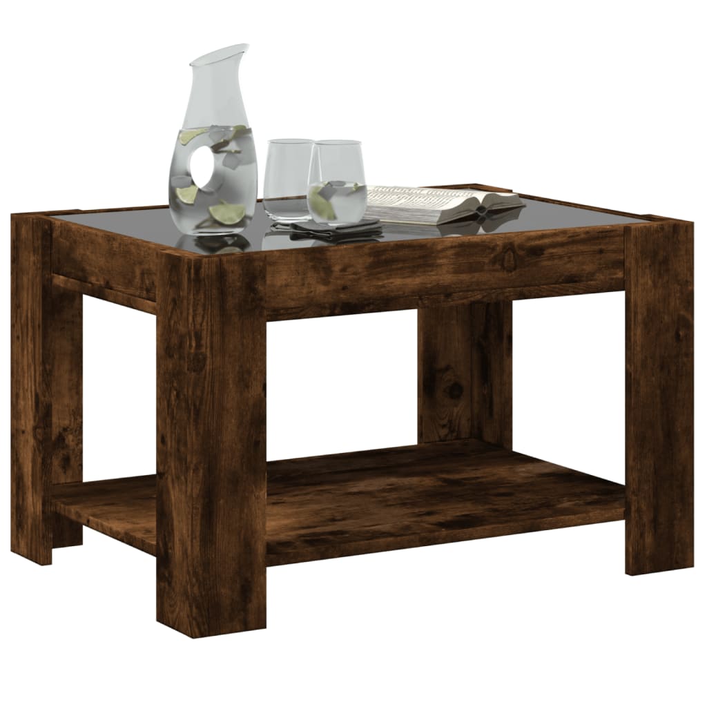 vidaXL Măsuță de cafea cu LED stejar fumuriu 73x53x45cm lemn prelucrat vidaXL Măsuță de cafea cu LED stejar fumuriu 73x53x45cm lemn prelucrat