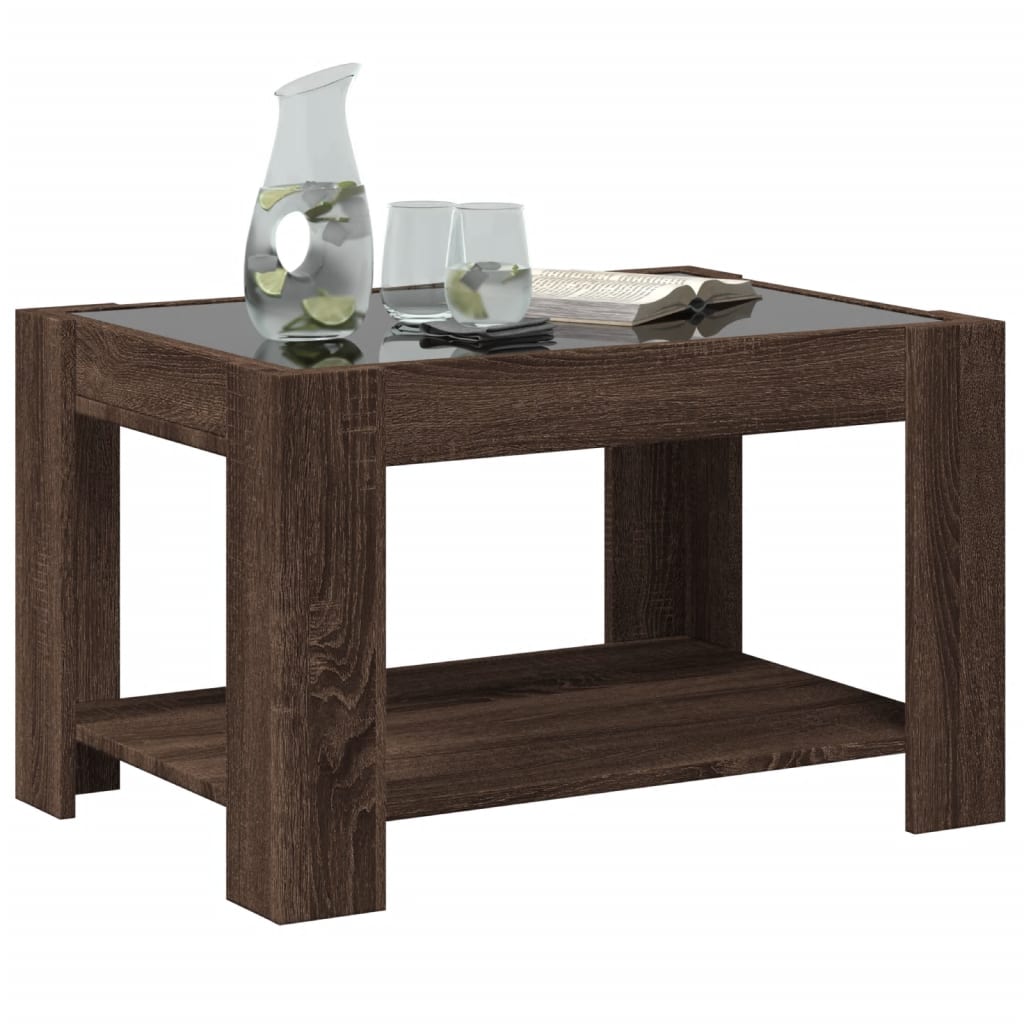 vidaXL Măsuță de cafea cu LED stejar maro 73x53x45 cm lemn prelucrat vidaXL Măsuță de cafea cu LED stejar maro 73x53x45 cm lemn prelucrat