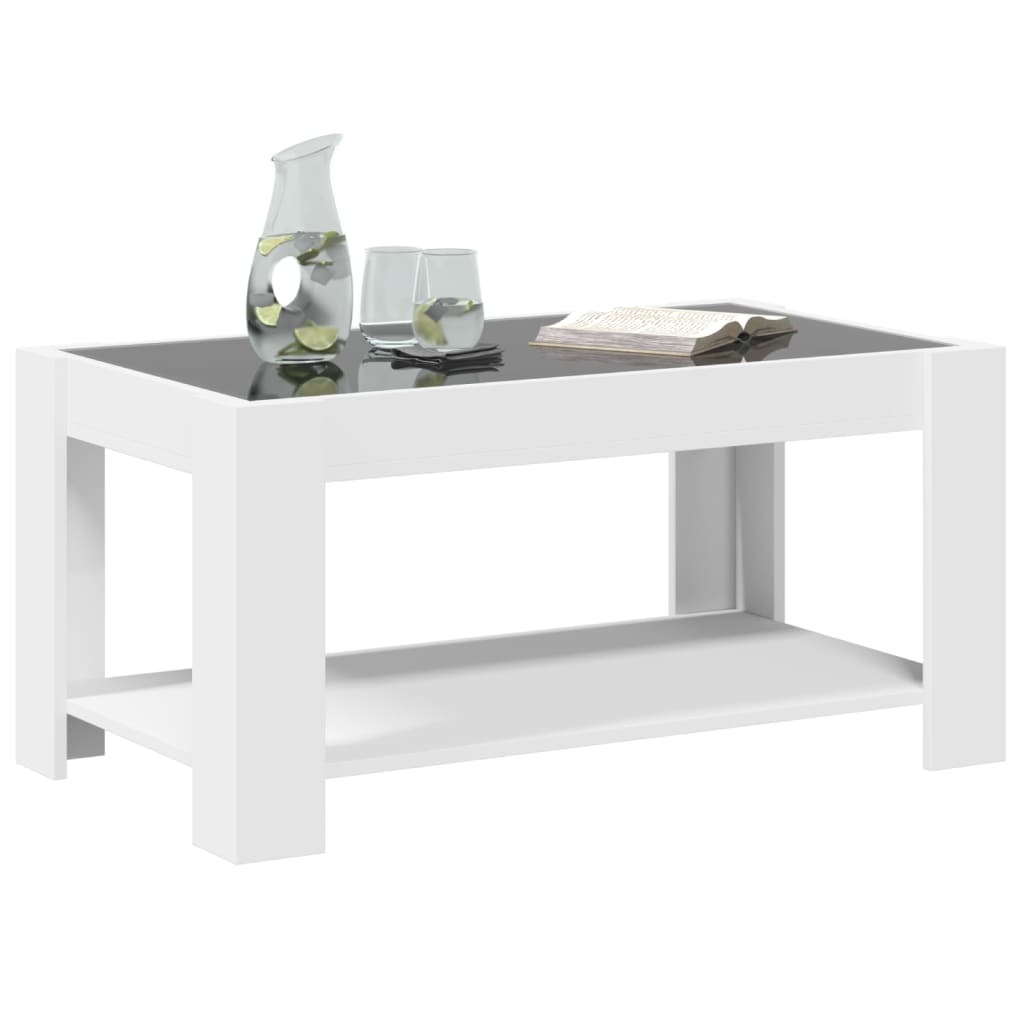 vidaXL Măsuță de cafea cu LED, alb, 93x53x45 cm, lemn prelucrat vidaXL Măsuță de cafea cu LED, alb, 93x53x45 cm, lemn prelucrat
